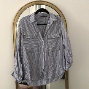 Zara Women’s Blue and White Striped Button Down M